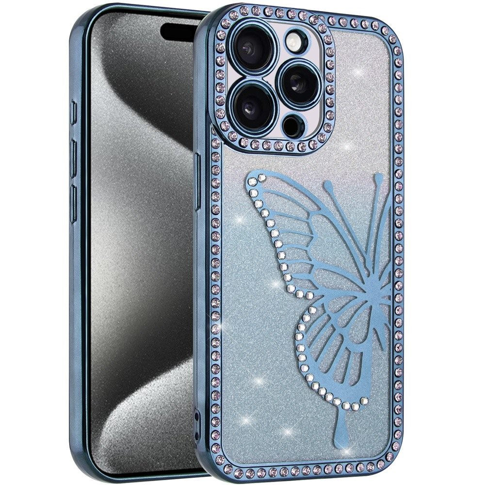 For Apple iPhone 17E /16E Butterfly Glitter Diamond Shimmer Hybrid Slim & Stylish Electroplated Sparkly Bling Shockproof TPU Protective Case Cover