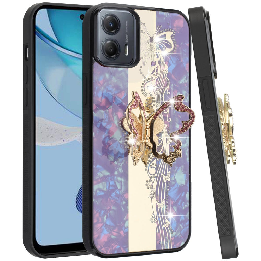 For Samsung Galaxy A06 Diamonds 3D Butterfly Bling Sparkly Glitter Ornaments Engraving Hybrid with Ring Stand Fashion Case Cover Enchanted Butterfly Purple