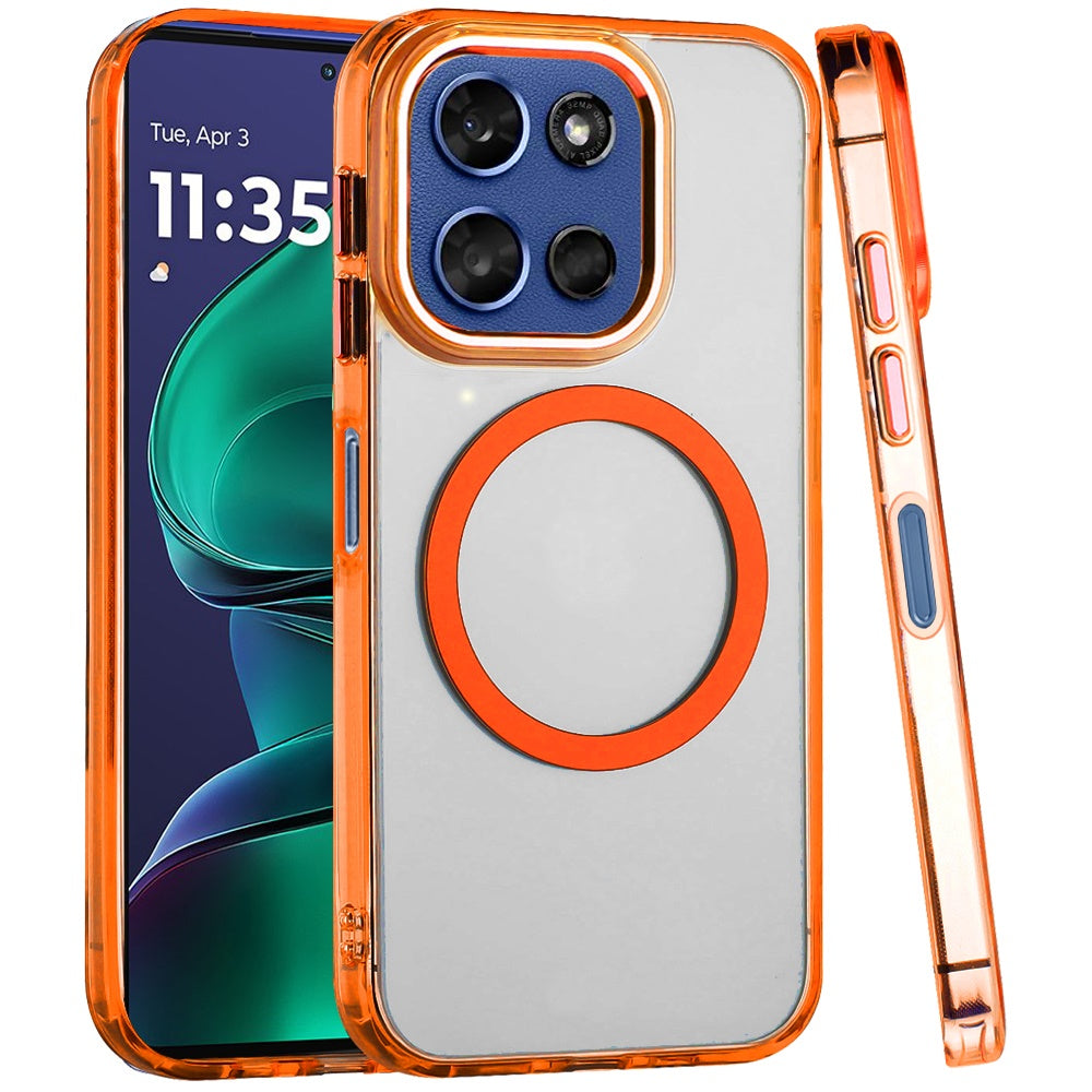 For Motorola Moto G Stylus 5G 2026 /2025 Transparent Back Hybrid Case - Magnetic Circle, Color Frame, Metal Buttons, MagSafe Compatible Case Cover Cosmic Orange