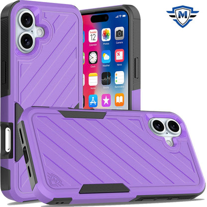 For Apple iPhone 16 (6.1") Premium Design Hybrid lined Shockproof Rugged Textured 2in1 Hard PC & Silicone TPU Non Slip Tough Case Cover