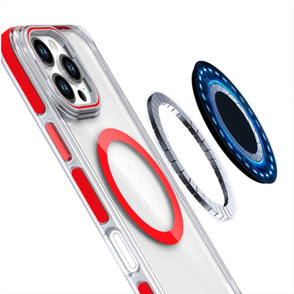 For Samsung Galaxy S22 Hybrid Clear Invisible Camera Bracket Stand [With Magsafe Magnetic Circle] Shockproof Color Frame Case Cover Red