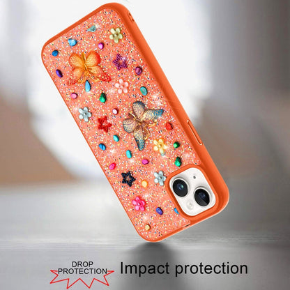 Phone Case for iPhone 15 Plus (6.7") 3D Butterfly Diamond Bling Glitter Shockproof Stylish Protective Luxury Hybrid Sparkly Durable Grip Design Cover Cosmic Orange