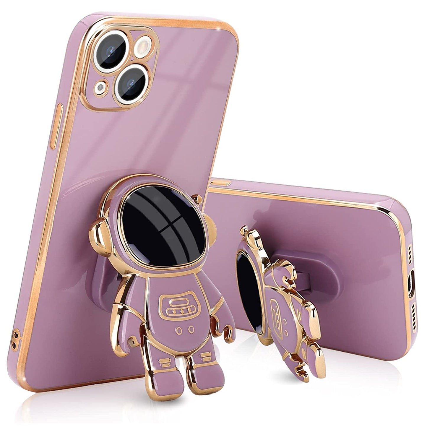 For Apple iPhone 16 Plus (6.7") Astronaut Hidden Stand Holder Plating Hybrid Electroplated Bumper Shockproof Armor Cute Case Cover