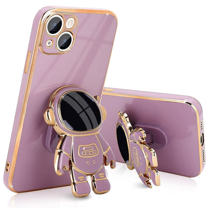 For Apple iPhone 15 Pro Max (6.7") Astronaut Hidden Stand Holder Plating Hybrid Electroplated Bumper Shockproof Armor  Phone Case Cover