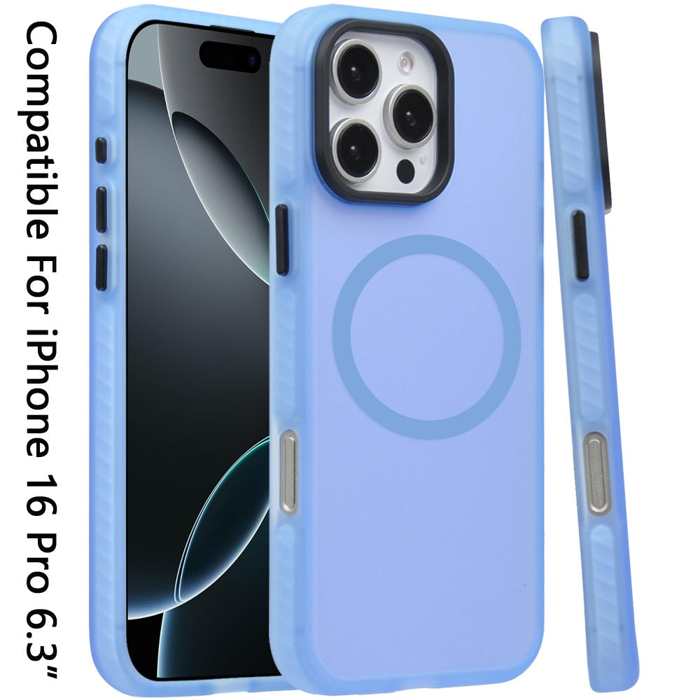 For Apple iPhone 16 Pro (6.3") Matte Skin Hybrid TPU with Magnetic Circle MagSafe Compatible, Military Grade Shockproof Slim Fit Case Cover