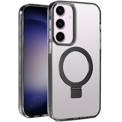Phone Case for Samsung Galaxy S23 Transparent Dotted Edge Magnetic Ring Stand Shockproof Hybrid Grip Kickstand Clear Rugged Drop Protection Cover Black