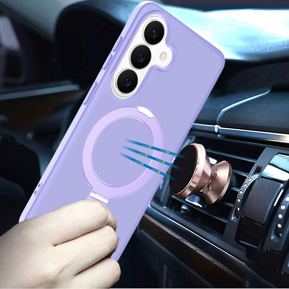 For Samsung Galaxy S26 Magnetic Circle Back with Ring Stand Full Rotation Matte Hybrid Shockproof Case Cover