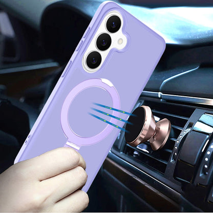 For Samsung Galaxy S26 Magnetic Circle Back with Ring Stand Full Rotation Matte Hybrid Shockproof Case Cover