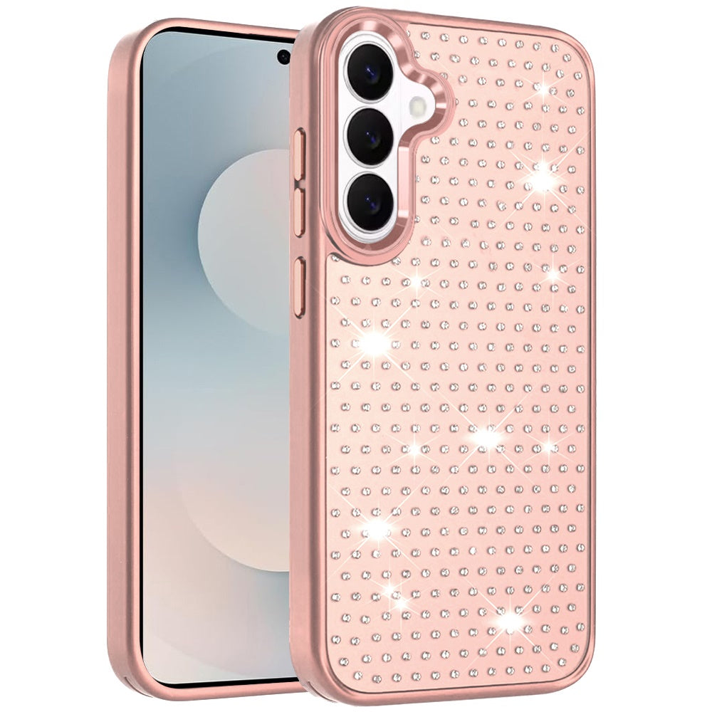 For Samsung Galaxy S26+ / S26 Plus Bling Diamond Metallic, Full Sparkle Chrome Edged Hybrid Protective Shockproof Case Cover