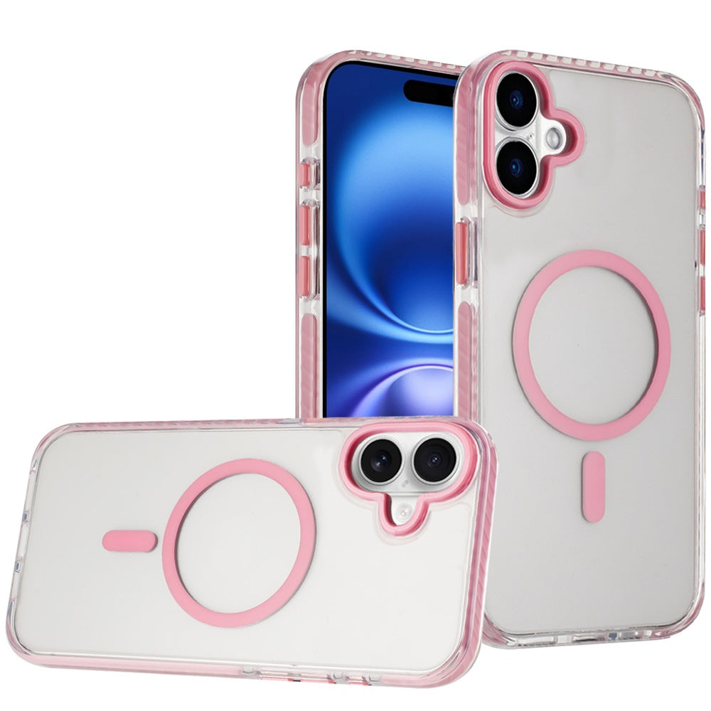 For Apple iPhone 17 Transparent Hybrid with Color-Matched Magnetic Circle, Rubber TPU Frame Hard PC Shockproof Case Cover