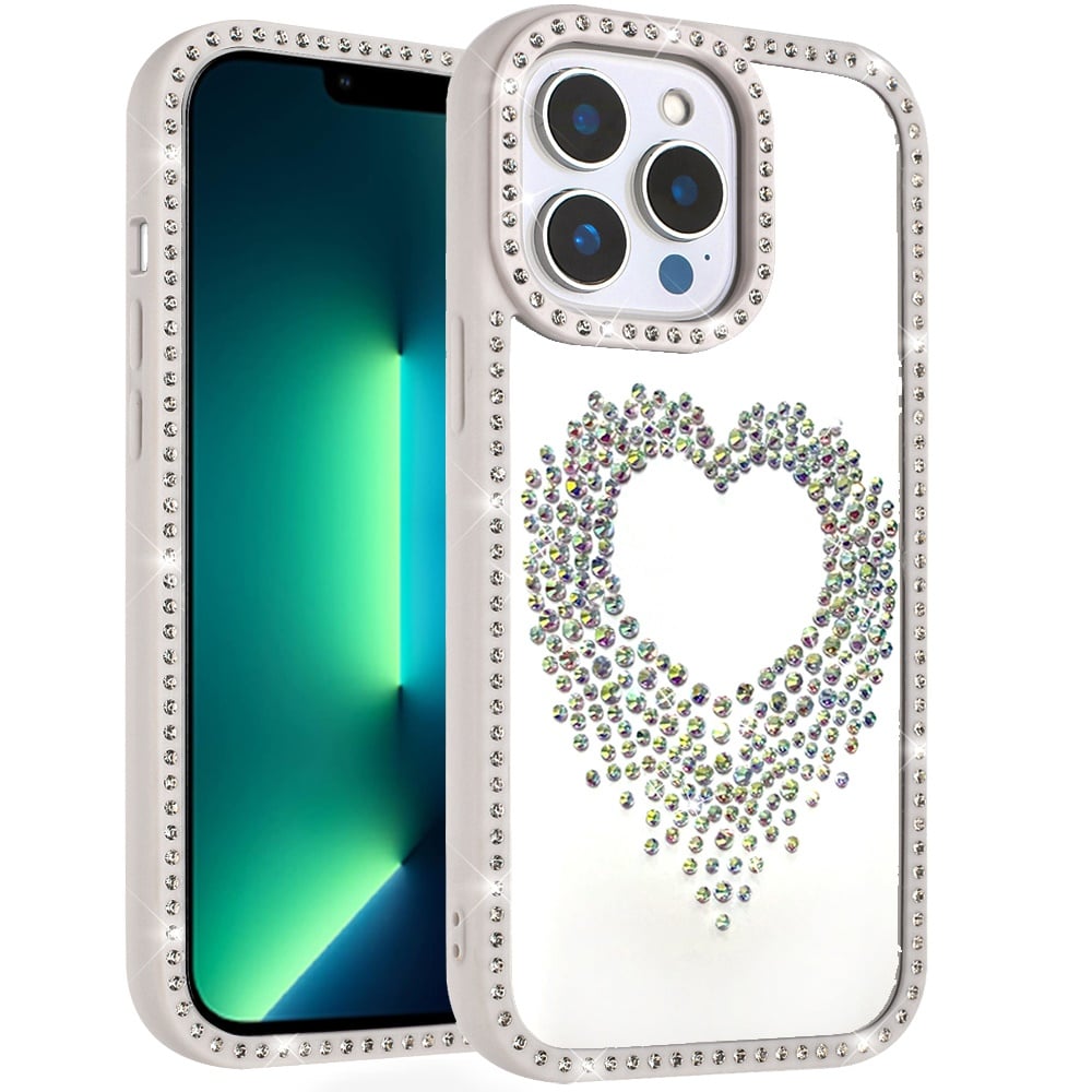 For Apple iPhone 13 Pro Max Angel Hearts Glitter Shimmer Diamond Edge Hybrid Drop Protection Shockproof Design Case Cover Pink