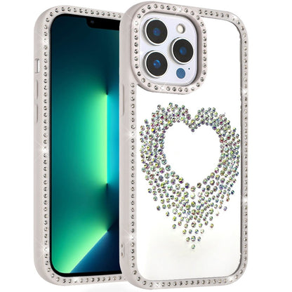 For Apple iPhone 13 Pro Max Angel Hearts Glitter Shimmer Diamond Edge Hybrid Drop Protection Shockproof Design Case Cover Pink
