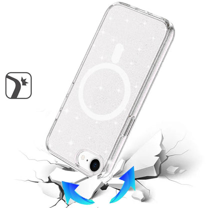 For Apple iPhone 17E /16E MagSafe Compatible Glitter Sparkle Bling Hybrid Case with Magnetic Circle, Slim TPU & Hard PC Frame Case Cover