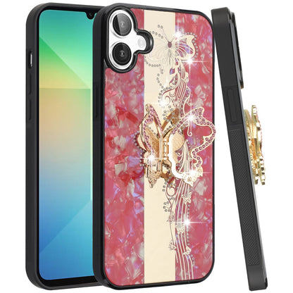 For Motorola Moto G 5G 2025 Diamonds 3D Butterfly Bling Sparkly Glitter Ornaments Engraving Hybrid with Stand Fashion Case Cover Enchanted Butterfly Red