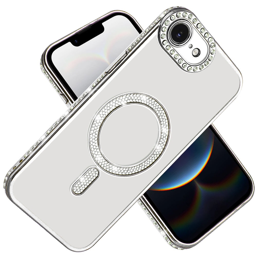 For Apple iPhone 16e Bling Case with Diamond Magnetic Circle, Transparent Slim Shockproof Hybrid Slim Fit Case Cover