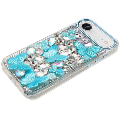For Apple iPhone 17 Air (6.6") 3D Diamond Floral Butterfly Bling Stone Hybrid, Sparkly Rhinestone Gemstone Back Shockproof Case Cover