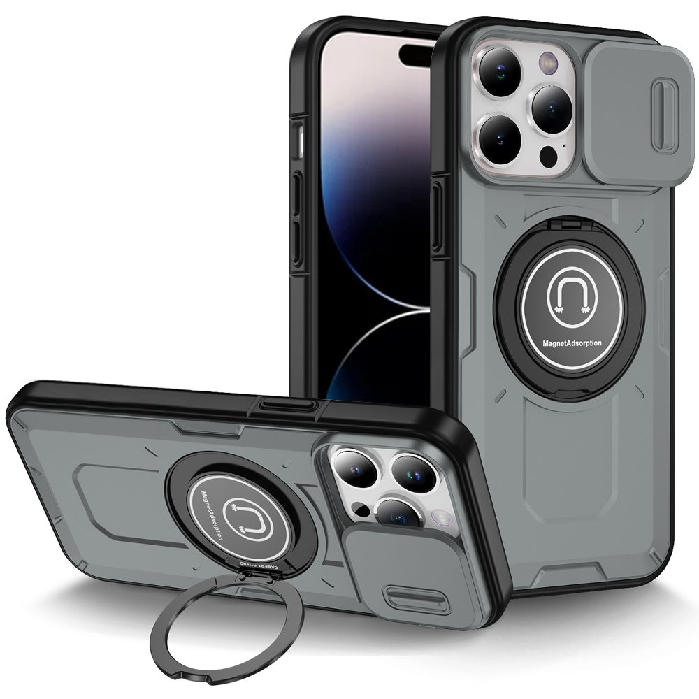 For Samsung Galaxy S23 Build in Invisible Magnetic Ring Stand with Slide Camera Protector, fit Magnetic Car Mount [Compatible with MagSafe] Case Cover