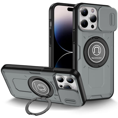 For Samsung Galaxy S23 Build in Invisible Magnetic Ring Stand with Slide Camera Protector, fit Magnetic Car Mount [Compatible with MagSafe] Case Cover