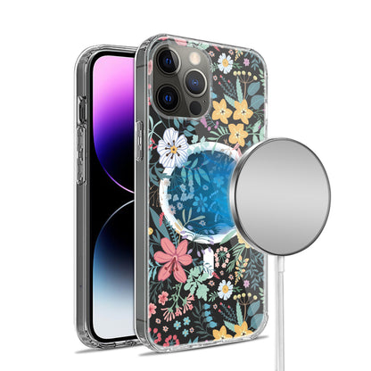 For Apple iPhone 16 Pro Hybrid Flower Design Stylish Fashion Case, MagSafe Compatible, Thick Shockproof Hard PC Case Cover Wildflower