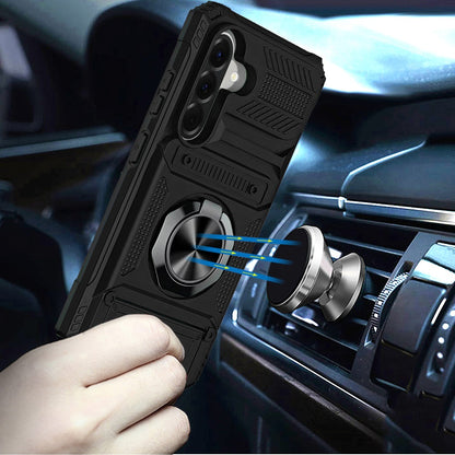 For Samsung Galaxy A57 2X Card Slot Metal Ring Stand Hybrid Shockproof Heavy Duty Drop Protection Multi Functional Design Case Cover