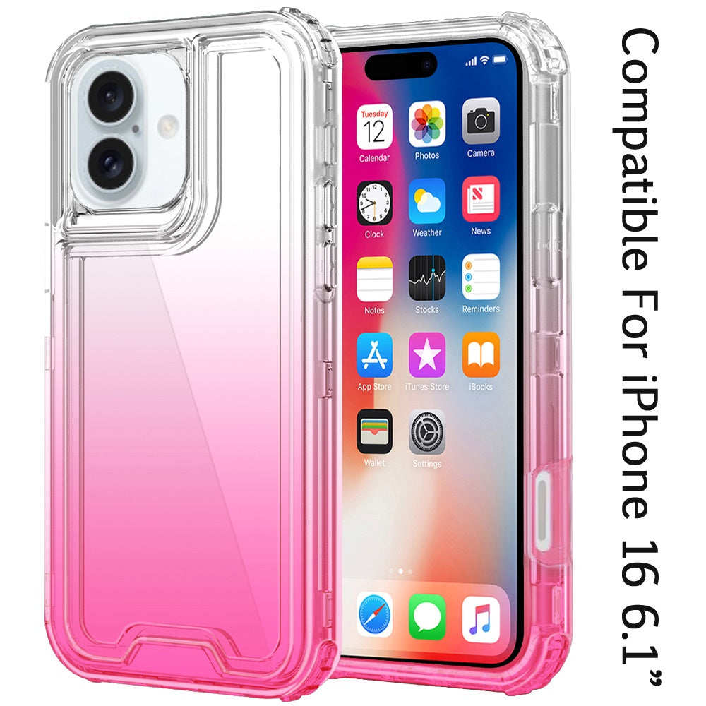 For Apple iPhone 16 (6.1") Hybrid 3in1 Clear Two Color Tone Transparent Shockproof Rubber TPU + Hard Protective Frame Case Cover