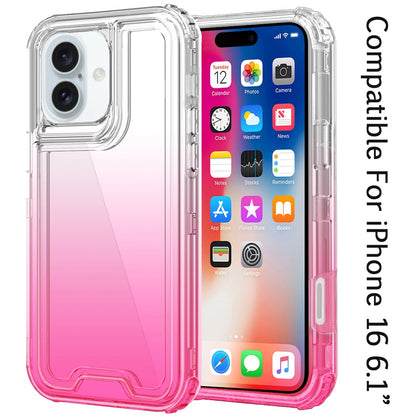 For Apple iPhone 16 (6.1") Hybrid 3in1 Clear Two Color Tone Transparent Shockproof Rubber TPU + Hard Protective Frame Case Cover