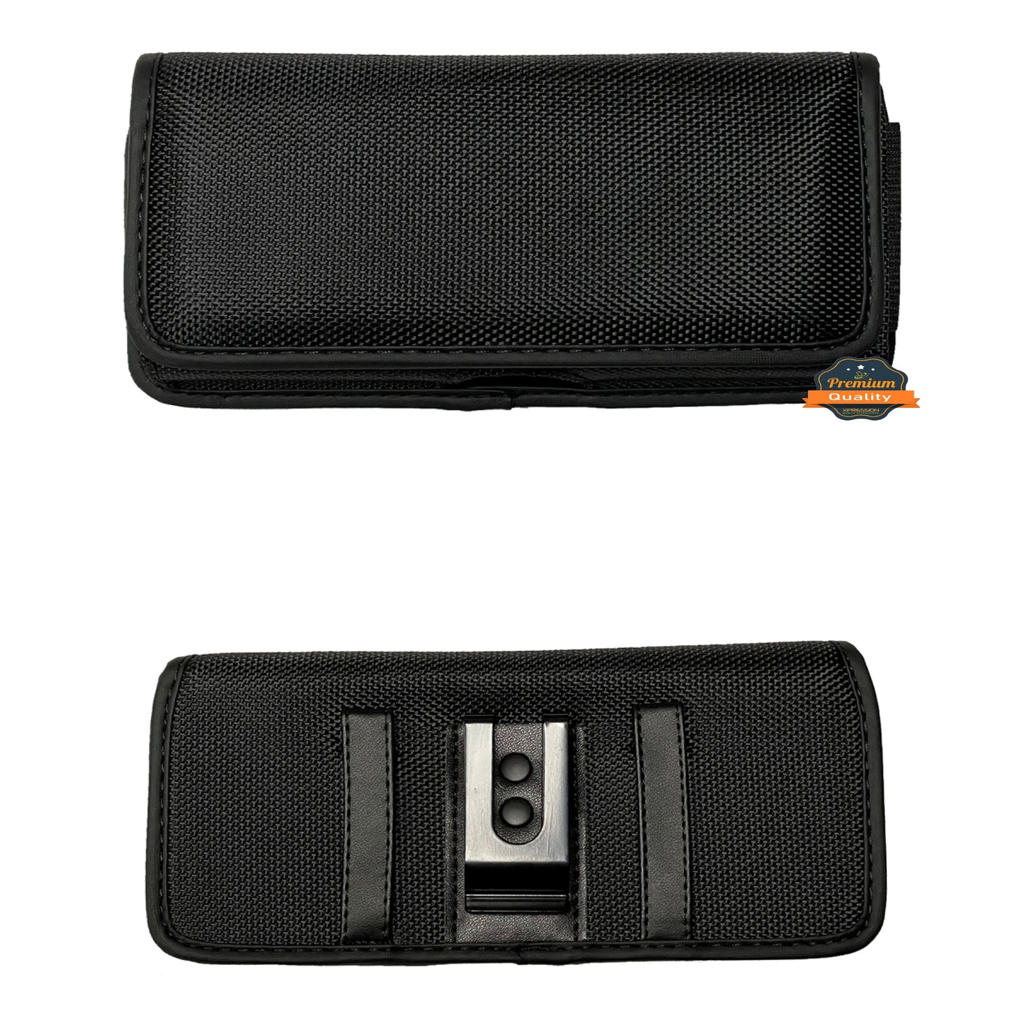 For Apple iPhone 16 Plus (6.7") Pouch Case Universal Horizontal Canvas with Credit Card ID Slot and Belt Clip Loop Holster Cell Phone Holder Cover [Black]
