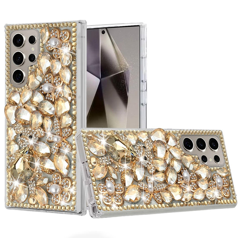 For Samsung Galaxy S25 Ultra Bling Crystal 3D Full Diamonds Luxury Sparkle Rhinestone Hybrid Protective Case Cover