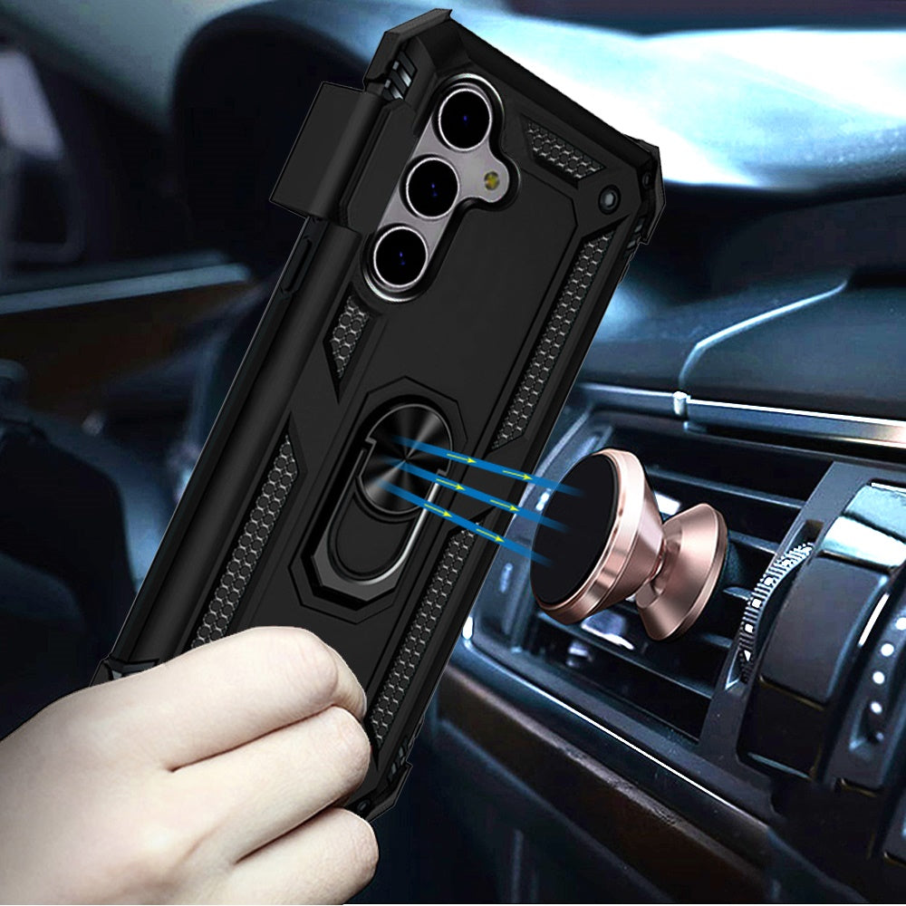 For Apple iPhone 17E /16E Hybrid Combo Belt Clip Holster with Ring Stand Holder, Military Grade Fit Magnetic Car Mount Shockproof Case Cover Black