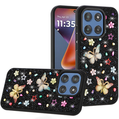 For Motorola Moto G 5G 2025 Diamond Butterfly 3D Glitter Bling Design, Slim Hybrid Sparkle Protective Cover TPU for Women Girls Case Cover Black