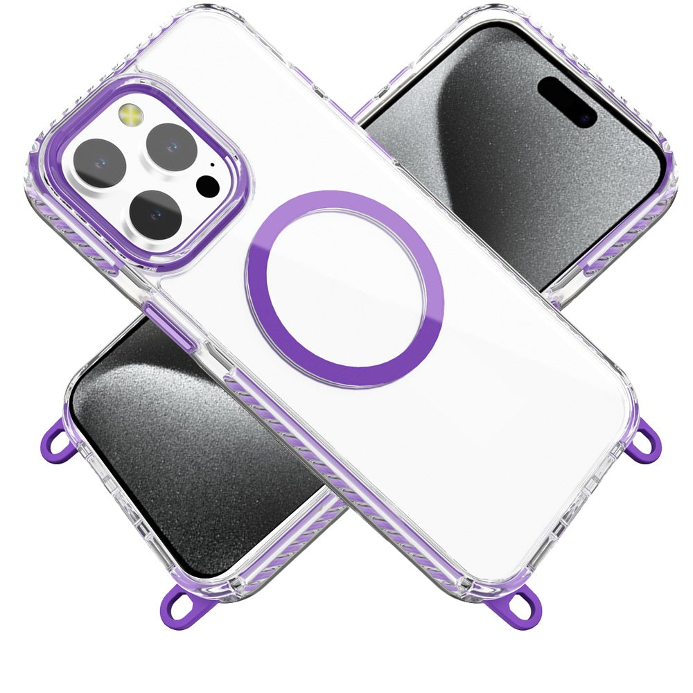 For Apple iPhone 13 Pro Max Clear Magnetic Frame PC Back Shockproof Protective Case with Detachable Lanyard Strap, Compatible with MagSafe Case Cover