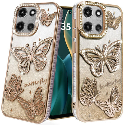 For Motorola Edge 2025 Luxury Butterfly Sparkle Glitter Diamond Crystal Rhinestone Shimmer Bling Plating Thick TPU Hard PC Case Cover