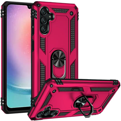 For Samsung Galaxy A26 Hybrid Shockproof Durable 360 Degree Rotatable Ring Stand Holder Kickstand Fit Magnetic Car Mount Case Cover Hotpink