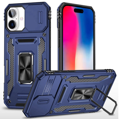 For iPhone 16 Pro Max (6.9") Tough Hybrid Case with Movable Camera Window & Metal Ring Stand Shockproof Case Cover Cosmic Orange