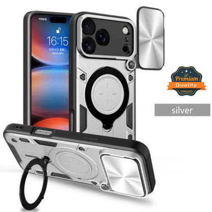 For Apple iPhone 17 Pro Max Hybrid Shockproof with Magnetic Ring Stand, Compatible with Magsafe & Sliding Camera Lens Protector Case Cover