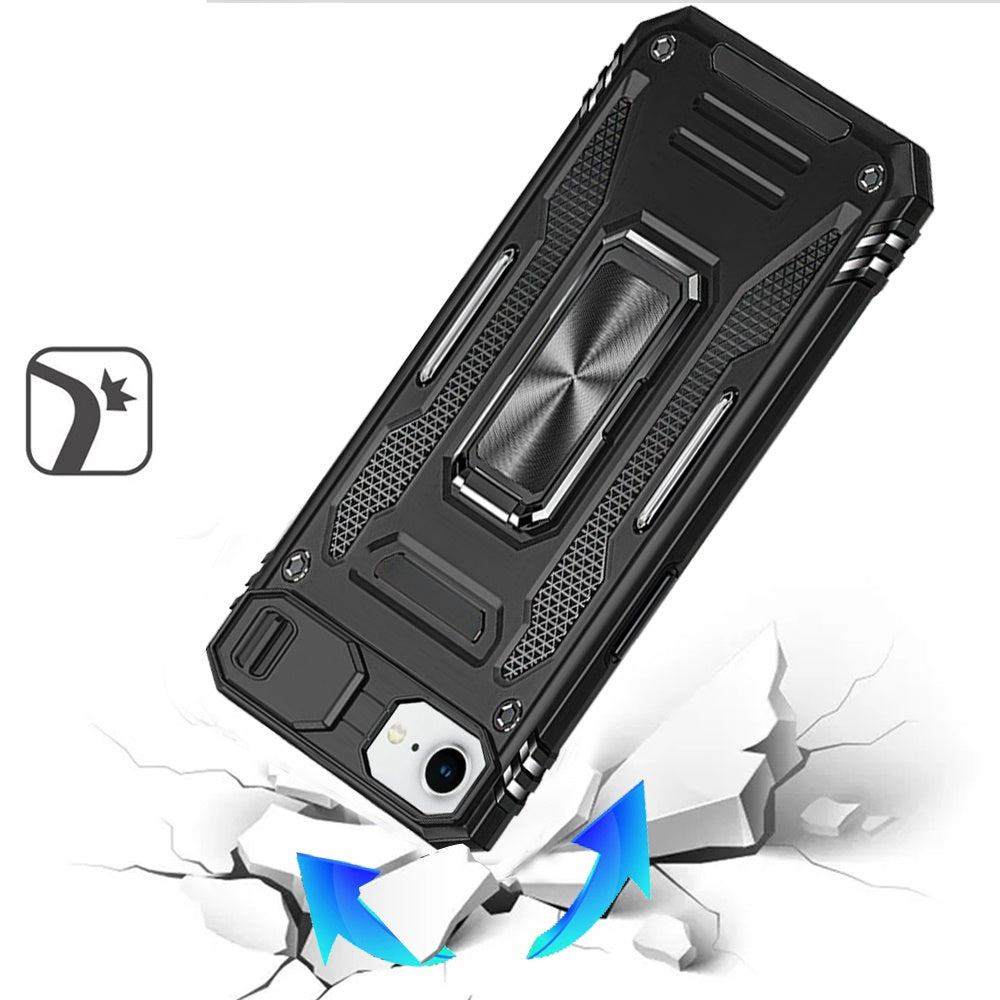 Tough Hybrid Case with Movable Camera Window & Metal Ring Stand Shockproof