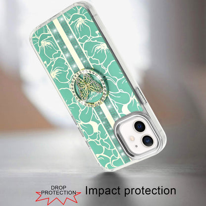 For Apple iPhone 16 Pro Max (6.9") Diamonds 3D Butterfly Floral Design Bling Sparkly Glitter Hybrid Metal Fashion with Ring Stand Case Cover