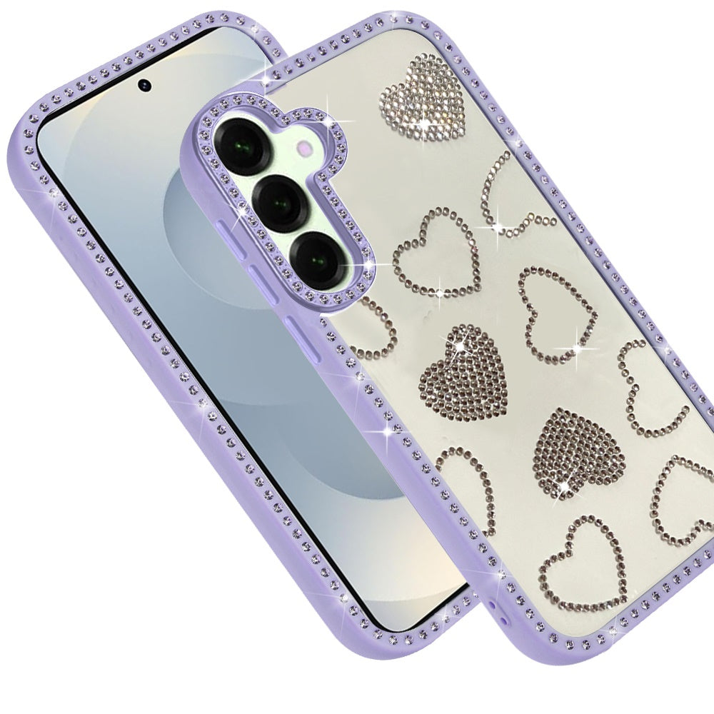 For Samsung Galaxy S25 FE, S25 Fan Edition Spread Love Glitter Shimmer Bling Diamond Edge Hybrid Drop Protection Shockproof Design Case Cover