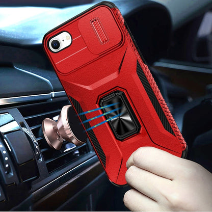 For Apple iPhone SE 3 (2022) SE/8/7 Case, Camera Cover with Magnetic Rotation Ring Stand, Military Grade Hybrid Hard TPU Shockproof Case Cover Blue