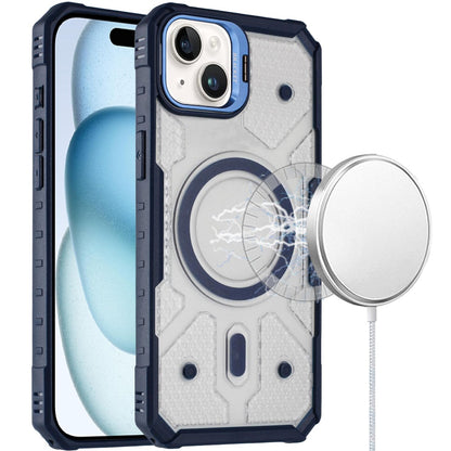 For Apple iPhone 14 /13 Transparent Tough Dotted Magnetic Case with Camera Stand & Hybrid Grip Shockproof Case Cover
