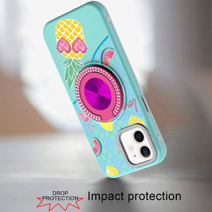 For Apple iPhone 12 Pro Max Pattern Design Hybrid with Invisible Ring Stand & Magnetic Back, Shockproof Protective Grip Case Cover