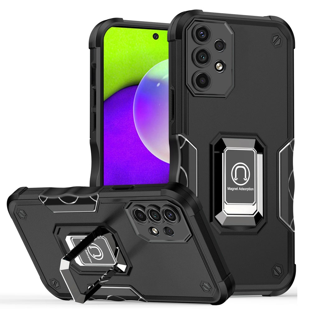 For Samsung Galaxy A52 5G Hybrid Stand Magnetic Ring Holder Kickstand Heavy Duty Rugged Drop Silicone & Hard PC Shockproof Case Cover Black