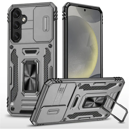 For Samsung Galaxy S25 /S24 Tough Hybrid Case with Movable Camera Window & Metal Ring Stand Shockproof Case Cover