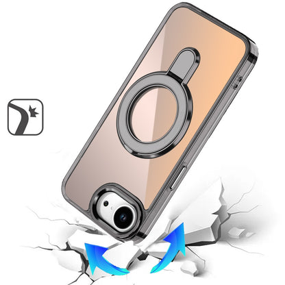 For Apple iPhone 16e Chrome Hybrid with Rotating Magnetic Circle Ring Stand, Slim Shockproof Hybrid Case Cover