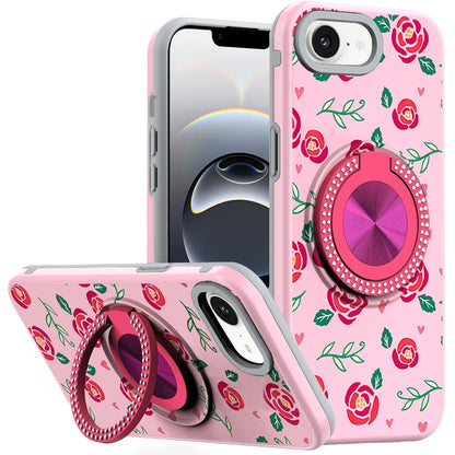 For Apple iPhone 17E /16E Pattern Design Hybrid with Invisible Ring Stand & Magnetic Back, Shockproof Protective Grip Case Cover