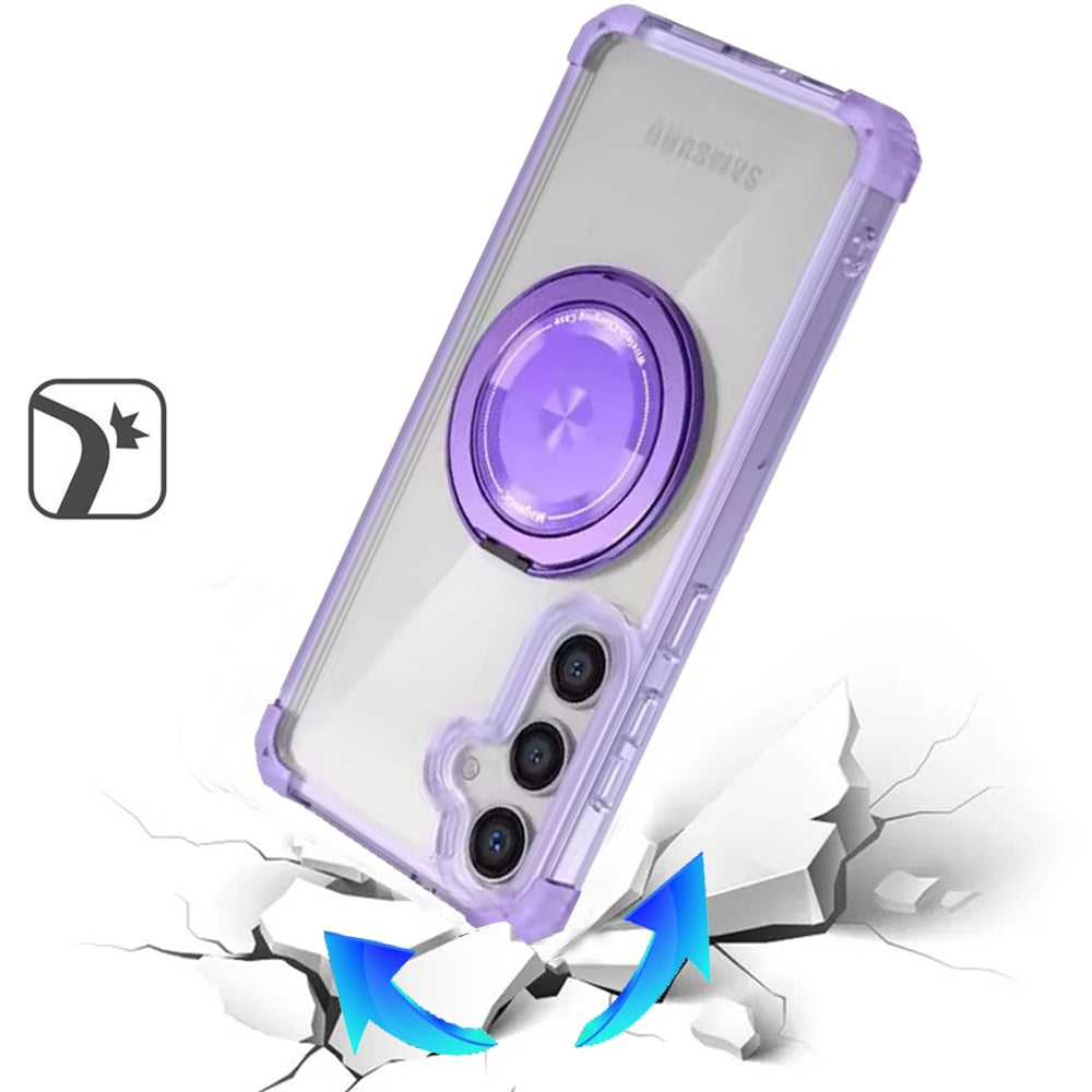 For Samsung Galaxy S25+ /S25 Plus /S24+ Plus Shield Magnetic Case [Compatible with MagSafe], 360° Rotatable Invisible Ring Stand, Transparent Back Case Cover