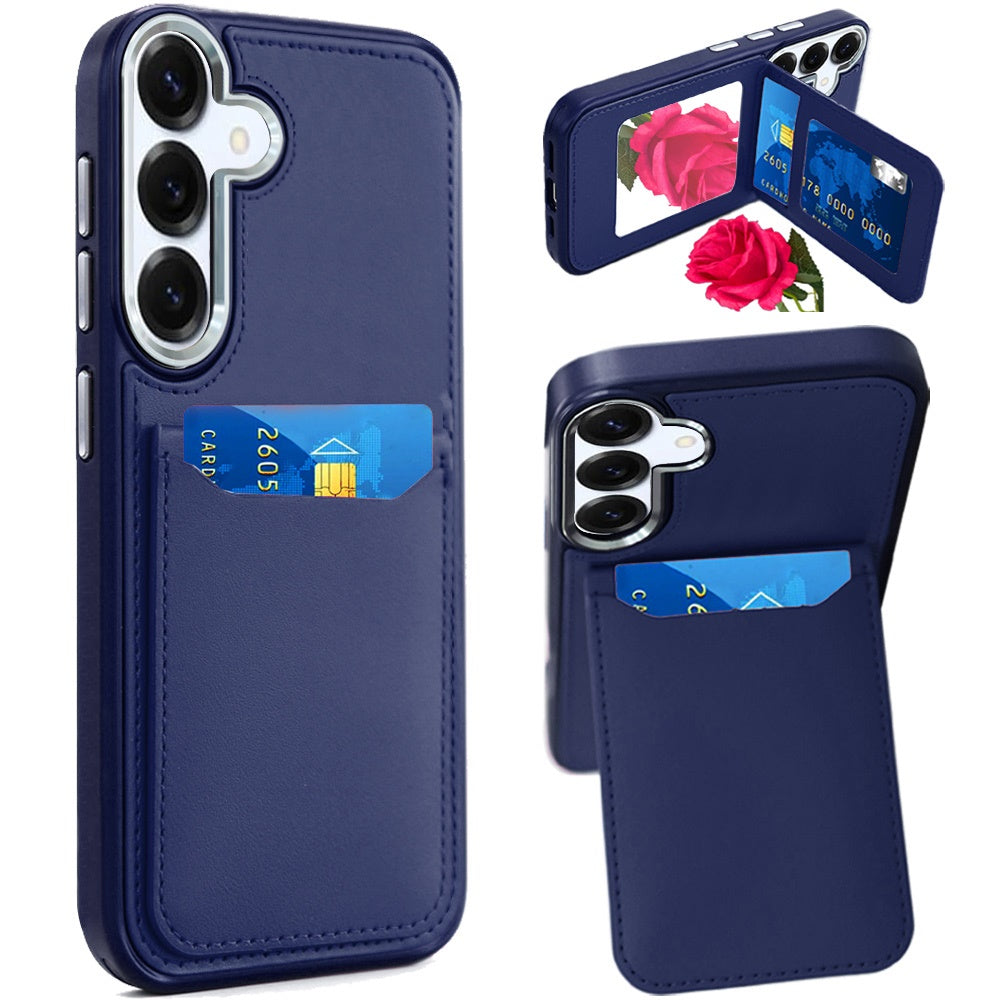 For Samsung Galaxy S26+ / S26 Plus PU Leather Wallet Cover with Credit Card Holder, Kickstand & Mirror Inside Slim Fit TPU & PC Hybrid Design Case Cover