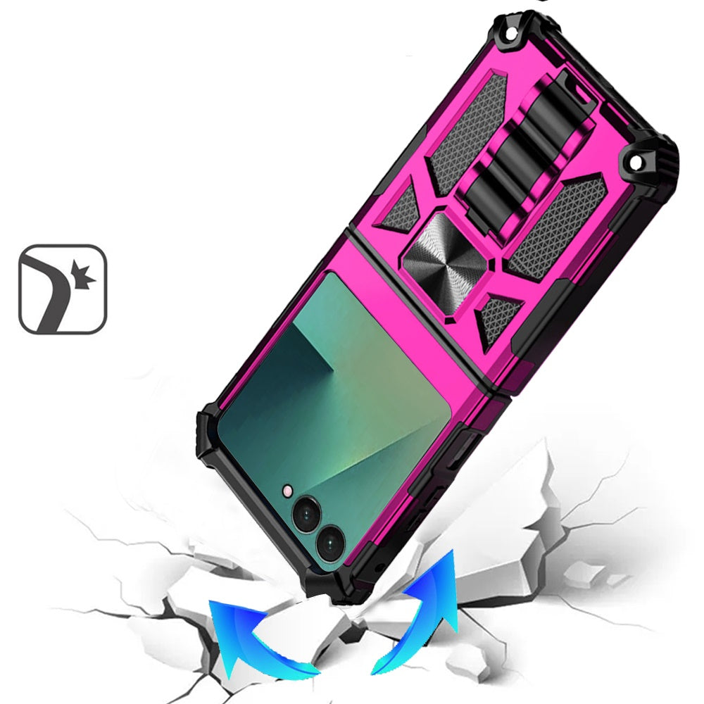 For Samsung Galaxy Z Flip 7 Hybrid Shockproof [Military Grade] Rugged Protective with Magnetic Car Mount & Invisible Stand Case Cover
