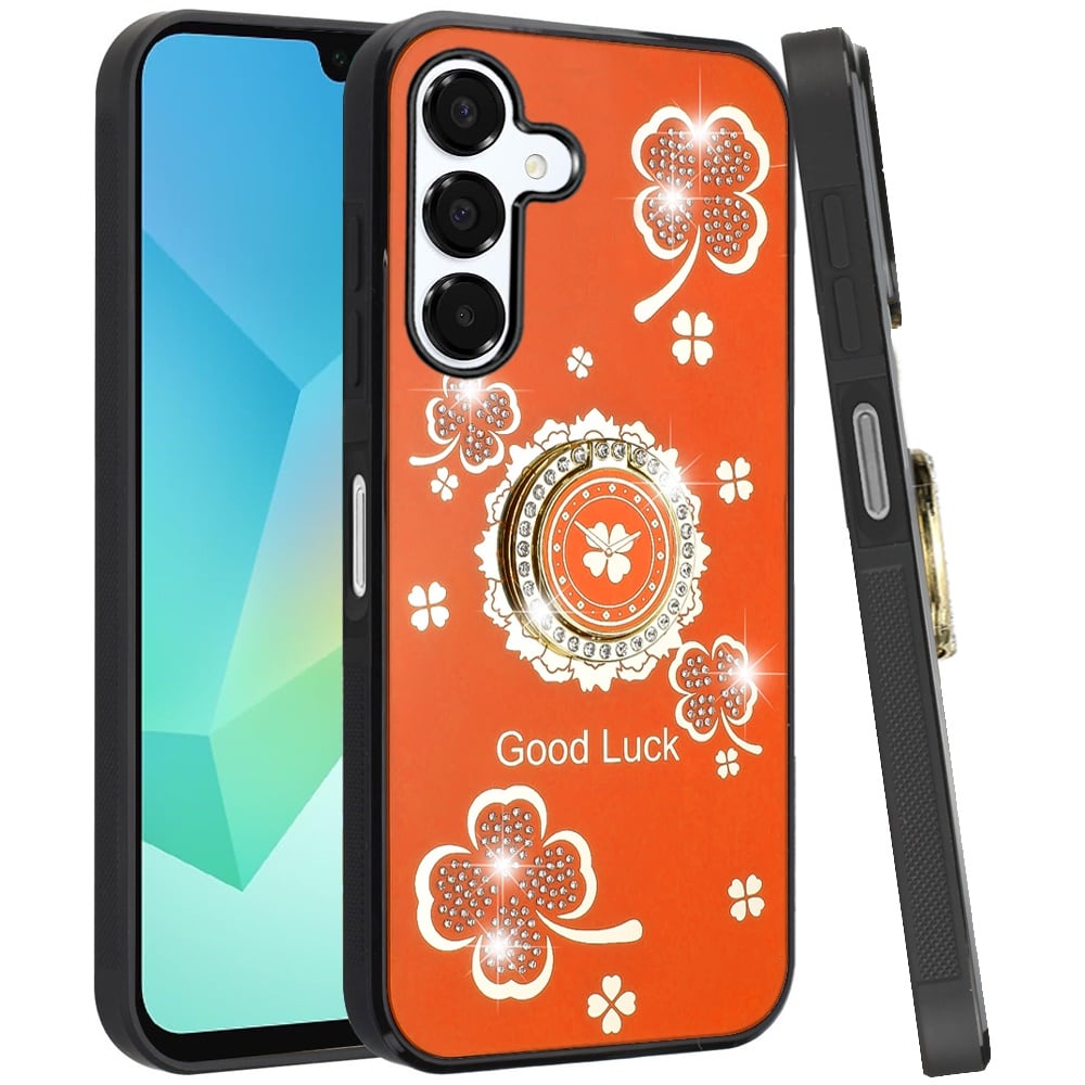 For Samsung Galaxy A16 5G Diamonds 3D Fashion Bling Sparkly Glitter Ornaments Engraving Hybrid with Ring Stand Case Cover