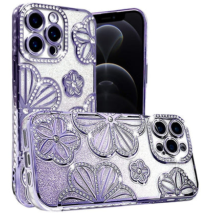 For Samsung Galaxy A26 Luxury Flower Design Sparkle Glitter Diamond Rhinestone Shimmer Bling Plating Thick TPU Hard PC Case Cover Flower Purple
